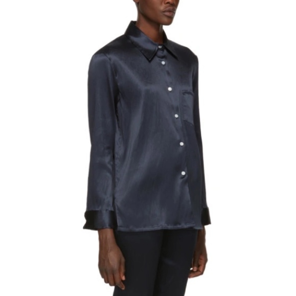 Mansur Gavriel Blue Linen Shirt Button Down Structured Oversized US Size XXS